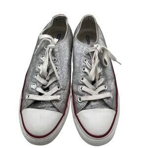 Converse All Stars Silver Glitter Low Top Sneakers Shoes Mens 6 Womens 8 Skater